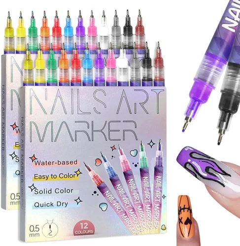 Vista 9 de Drkicsy Juego de 12 pinceles para arte de uñas, marcadores de uñas DIY para niños y adultos, pinceles de esmalte de 0.5mm de punta fina