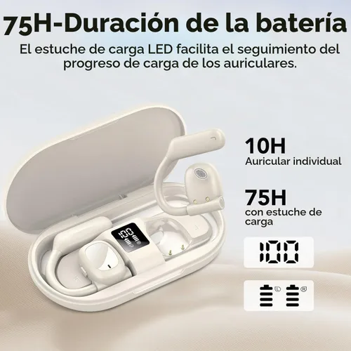 Vista 6 de Auriculares Bluetooth 5.3 de oreja abierta, auriculares inalámbricos deportivos sobre auriculares micrófono integrado con ganchos para los oídos 75H