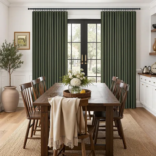 Vista 8 de Cortinas opacas de lino de 96 pulgadas para dormitorio, 2 paneles, verde Verde Olivegreen