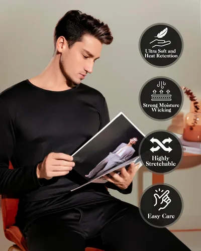 Vista 3 de Ropa interior térmica para hombre, Long Johns con forro polar, térmicas, parte superior inferior, capa base para clima frío