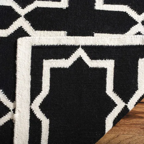 Vista 7 de SAFAVIEH Dhurries Collection DHU549L - Alfombra de lana de tejido plano hecha a mano de 2 pies 6 pulgadas x 6 pies, color negro/marfil