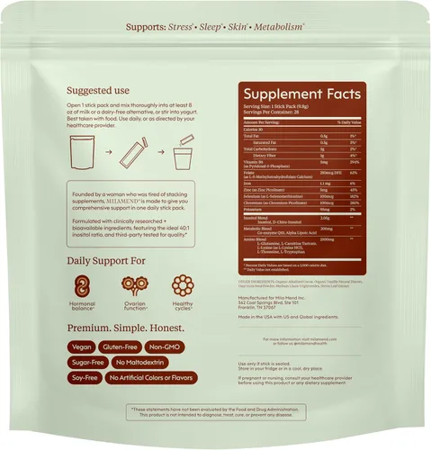 Vista 9 de milamend Balance hormonal para mujeres 40:1 Myo-inositol D-Chiro Inositol Suplemento + CoQ10, ALA y aminoácidos – Fertilidad, Ovario y Ciclo – Polvo