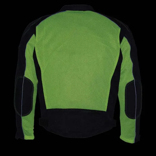 Vista 6 de Milwaukee Leather MPM1790 - Chaqueta blindada de malla para hombre, color negro y verde neón, con chaqueta extraíble para lluvia