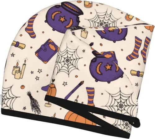 Vista 3 de UNIOND Magic Witch - Toalla de secado de pelo con diseño bohemio, de secado rápido, absorbente, terciopelo coral, gorra de pelo seco con botón fijo