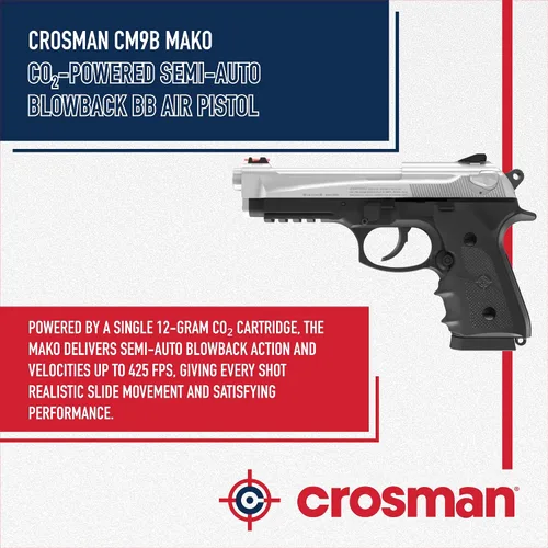Vista 2 de Pistola de Aire BB Crosman CM9B Mako Semiautomática con Retroceso Alimentada por CO2
