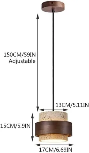 Vista 5 de Retro Solid Wood Hanging Lamp Nordic Cylinder Yellow Travertine Chandeliers Modern Small Bedroom Bedside Pendant Lights for Living Room Study