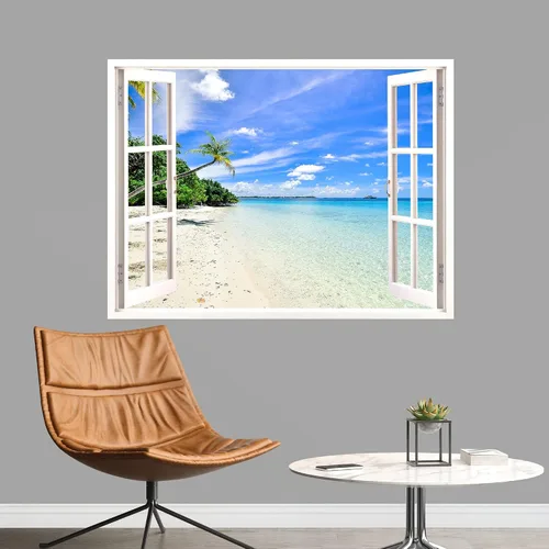 Vista 42 de IDEA4WALL Adhesivo mural removible para pared, arena blanca tropical, playa, orilla, palmera, naturaleza, desierto, fotografía, arte moderno