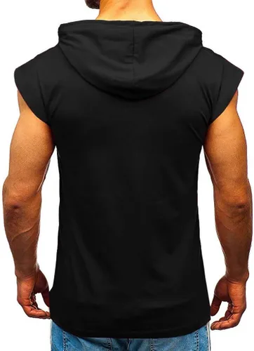 Vista 3 de Camiseta sin mangas con capucha para hombre, camiseta sin mangas con capucha para culturismo y corte muscular, camiseta sin mangas