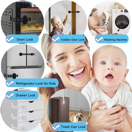 Vista 6 de Fursafe&Q Cerraduras de gabinete a prueba de bebés, cerraduras de seguridad para cajones de bebé, correas de seguridad adhesivas para niños, cierre