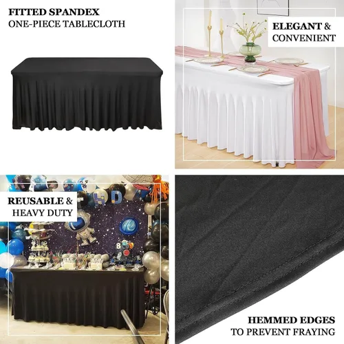 Vista 4 de Efavormart - Falda de mesa rectangular de una pieza de elastano de 6 pies, color negro, con volantes