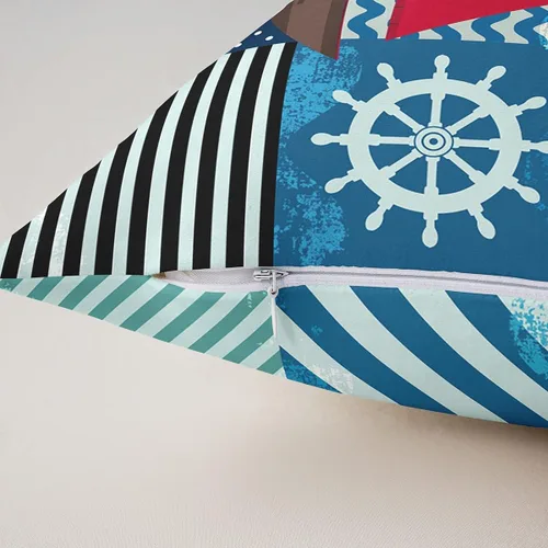 Vista 4 de Funda de almohada con temática oceánica de 22 x 22 pulgadas, funda de almohada roja náutica para sala de estar, funda de cojín geométrica de rayas