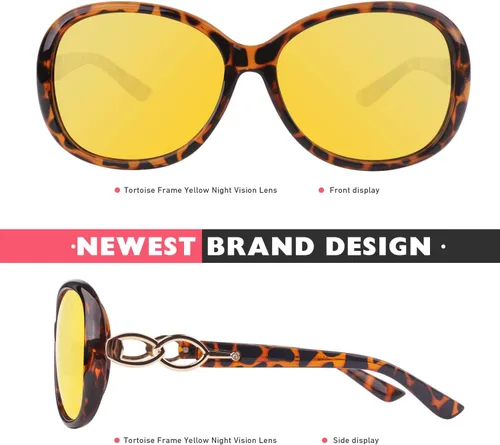 Vista 3 de CGID Gafas de sol de gran tamaño de moda para mujer, visión nocturna, faros delanteros de conducción UV400, Carey