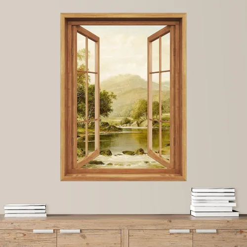 Vista 16 de SIGNWIN Adhesivo de pared removible/mural de pared para ventana, vegetación exuberante y árboles iluminados por el sol, fotografía, realismo