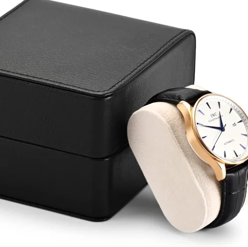 Vista 4 de Caja de regalo de reloj de cuero PU negro Premium Caja de almacenamiento de reloj individual con caja de reloj de pulsera de almohada extraíble