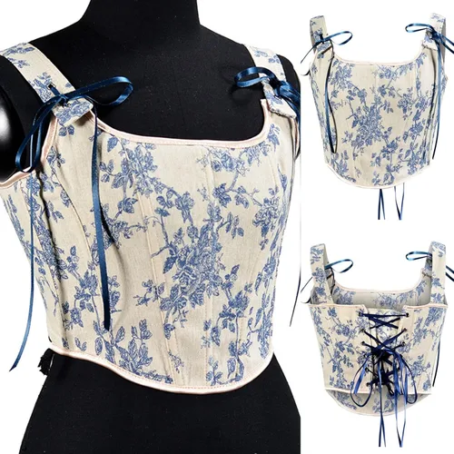 Vista 3 de SHOPESSA Corsé con realce para mujer, estilo victoriano, cinturón steampunk, pirata, renacentista, corsé para sobrebusto
