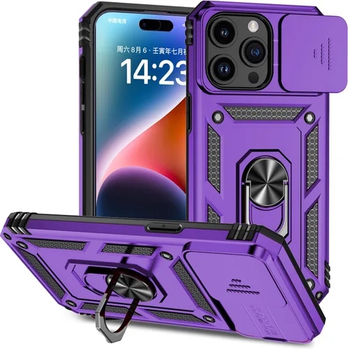 Vista 24 de Funda magnética compatible con iPhone 14 Pro de 6.1 pulgadas, funda magnética para iPhone 14 Pro con cubierta de cámara y soporte de grado militar