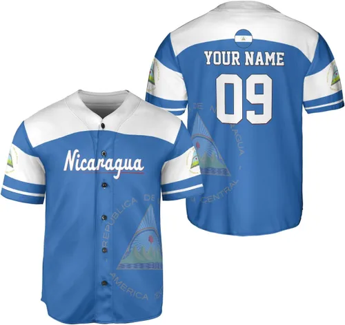 Vista 13 de Camiseta de béisbol de Nicaragua personalizada, camiseta de béisbol de Nicaragua personalizada para hombres y mujeres, camisas nicaragüenses