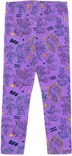 Vista 4 de DreamWorks Trolls Poppy - Conjunto de camiseta y leggings de forro polar para bebés y niños pequeños Naranja claro y morado