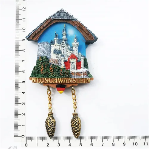 Vista 5 de Neuschwanstein Alemania - Reloj de cuco 3D para nevera, regalo de recuerdo, resina hecha a mano, imán neuschwanstein para nevera, colección