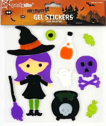 Vista 2 de Adhesivos de gel para ventana de Halloween para truco: calabazas, fantasmas, murciélagos, gato negro, árbol espeluznante, linternas surtidas de Jack