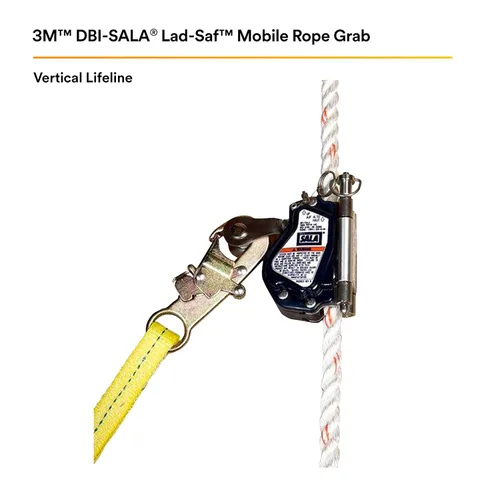 Vista 2 de 3M DBI-SALA Lad-Saf manos libres móvil de acero inoxidable y cuerda termoplástica Grab