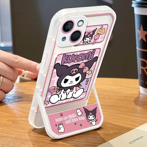 Vista 2 de Funda Kawaii para iPhone 14 Promax Linda Funda de Silicona Protectora con Soporte Plegable para Mujeres y Niñas