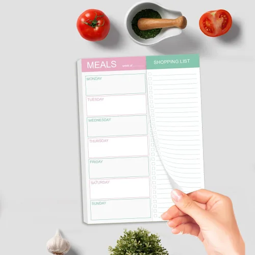 Vista 4 de Almohadilla magnética para planificación de comidas para refrigerador, almohadilla de planificación de comidas de 10 x 7 pulgadas con lista