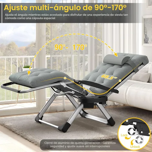 Vista 4 de Suteck - Silla de gravedad cero, sillas plegables con cerradura de aleación de aluminio Folding Patio Recliner w/Removable Pad, Adjustable