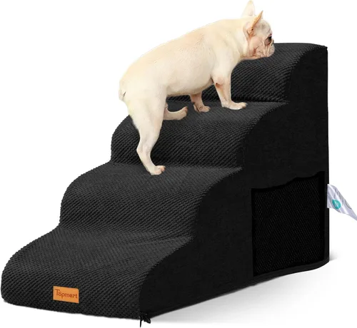 Vista 10 de 2-Step Dog Stairs for Small Dogs, Non-Slip Foam Pet Steps for Low Couch Bed Negro