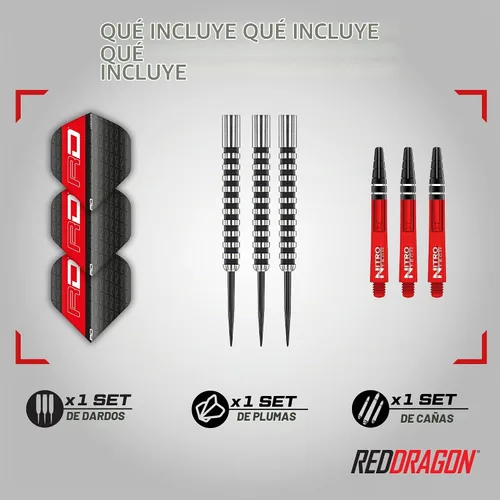 Vista 2 de RED DRAGON Juego de dardos de tungsteno Javelin Black de 24 g con plumas y espigas