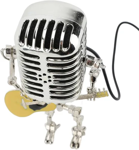 Vista 10 de Ymiko Lámpara de mesa con forma de micrófono de estilo retro con diseño de guitarra y robot, luz nocturna de escritorio de metal de aluminio