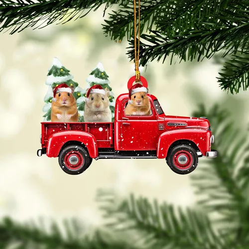 Vista 13 de Talataca Hámster con sombrero de Navidad, reno con cadena de luces 2D plano para espejo retrovisor para automóvil, accesorios para el árbol