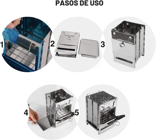 Vista 9 de REDCAMP Estufa de campamento plegable de leña con rejilla de acero inoxidable, estufa plegable portátil para mochilero, estufa de cohete