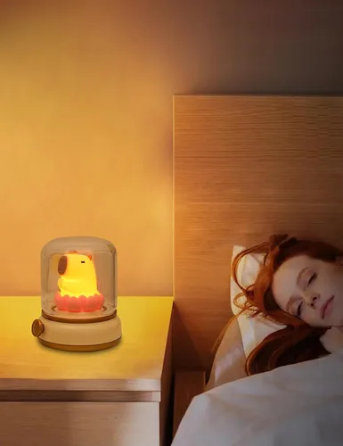 Vista 6 de WANIDEA Luz nocturna Lucky Capybara, bonita lámpara e iluminación acogedora, gira para ajustar el brillo, luz nocturna recargable para niños, regalo