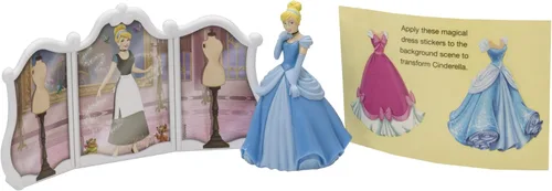 Vista 9 de DecorSet® Disney Princess Cenicienta Transforms Decoración para pastel, juego de 4 piezas para pastel de cumpleaños con figura y pegatinas de vestido