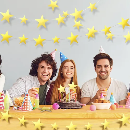 Vista 4 de 120 recortes dorados con purpurina de cinco estrellas, recortes de estrellas de papel para tablón de anuncios, estrellas, aula, pared, fiesta