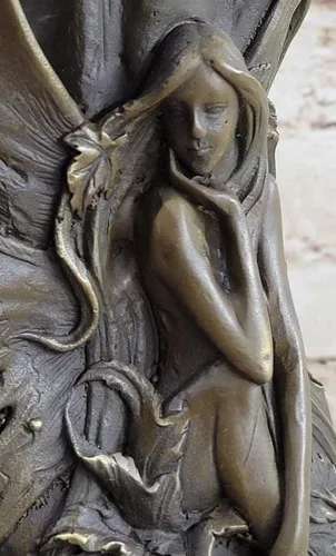 Vista 7 de EUROPEAN BRONZE Art Deco Nouveau - Jarrón de ninfa para mujer y niña, diseño de escultura de bronce firmado, figura de estatua decorativa, obra