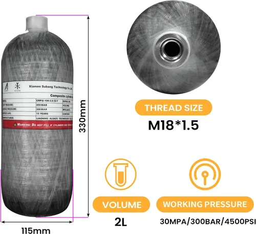 Vista 3 de TUXING tanque de buceo de fibra de carbono 4500Psi, 2L/122Cu en, cilindro compuesto 2000CC Carbon Fiber Lightweight & Durable,PCP Airsoft and