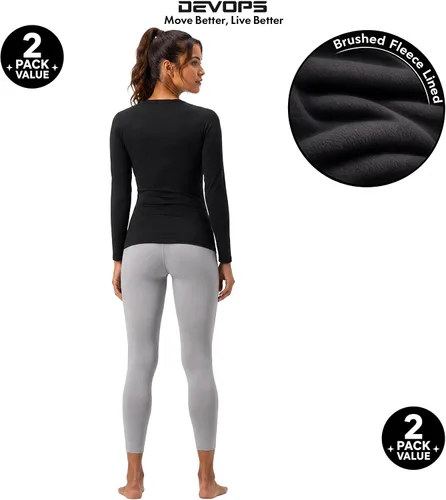 Vista 6 de DEVOPS - Paquete de 2 camisas térmicas de manga larga para mujer, capa base de compresión negro / negro