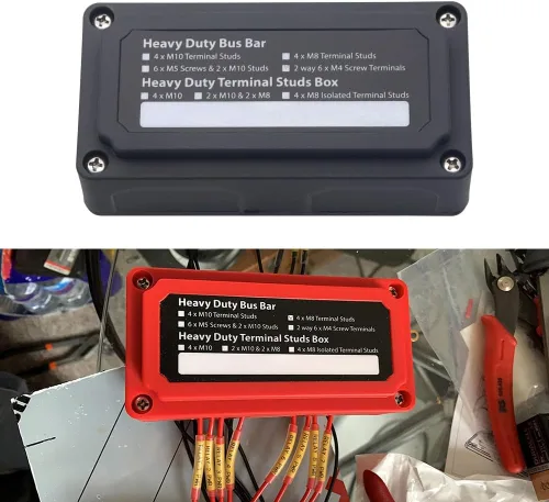 Vista 3 de Barra colectora de 12V-48V DC 100A Bloques de distribución de energía Módulo de servicio pesado 4 postes de 1/4 pulgadas + 12 terminales