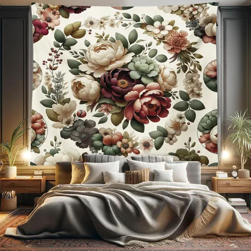 Vista 138 de Ambesonne Tapiz bohemio, diseño floral de bruja, luna y mariposa con adornos de mandala, decoración de tela para colgar en la pared para dormitorio