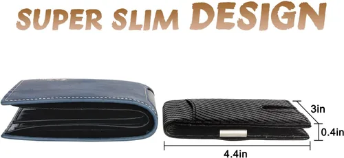 Vista 4 de kullder Billetera de fibra de carbono para hombres, cartera personalizada RFID delgada con clip de aluminio para dinero, soporte para tarjetas