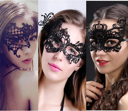 Vista 5 de Paquete de 3 máscaras venecianas de encaje para mujer, para Halloween, Navidad, fiesta veneciana