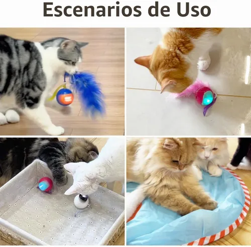 Vista 4 de Migipaws Juego de juguetes interactivos para gatos, rastreador divertido, bola de persecución automática con cola esponjosa, un pequeño ratón Azul