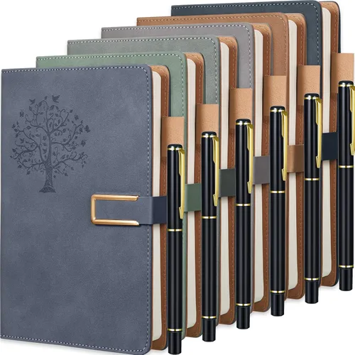 Vista 8 de Xinnun Juego de 6 cuadernos de escritura recargables del árbol de la vida para mujeres y hombres, juego de regalo de bolígrafo y cuaderno