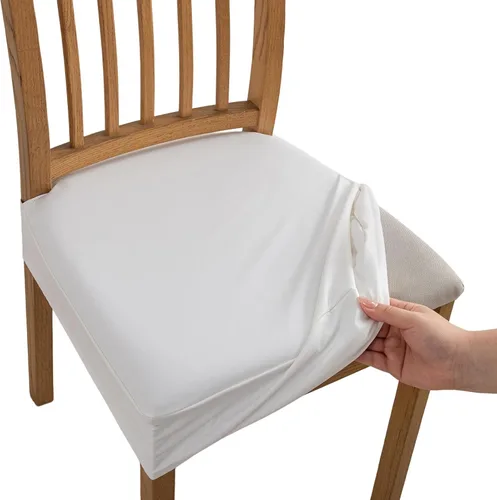 Vista 17 de NILUOH Fundas impermeables para sillas de comedor, juego de 2, fundas de asiento de cuero PU para sillas de comedor, fundas deslizables lavables