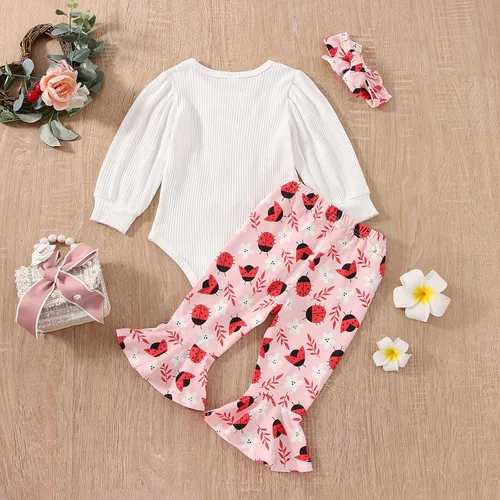 Vista 3 de FIOMVA Conjunto de ropa de 3 piezas con estampado de corazón para bebé recién nacida, para el día de San Valentín