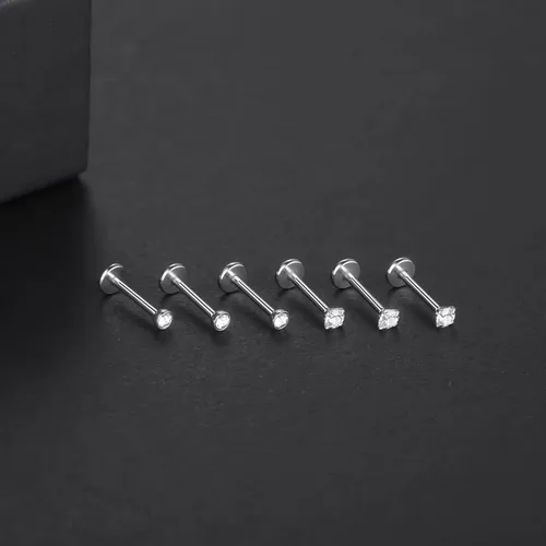 Vista 5 de LOKFF 6PCS 20G 18G 16G Threadless Push in Labret Stud for Lip Nose Ear 681012mm Threadless Earring Labret Stainless Steel Tragus Helix Cartilage