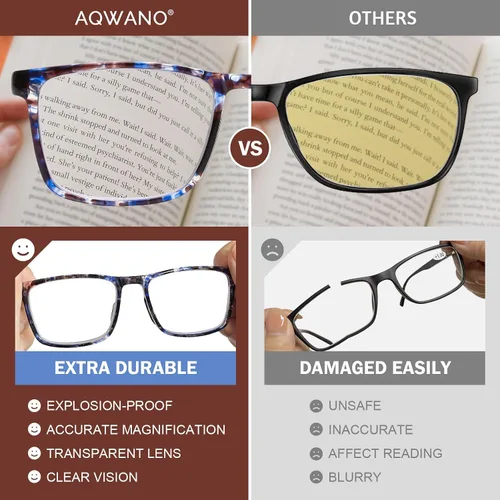 Vista 6 de AQWANO Paquete de 2 lentes de lectura colgantes para el cuello para mujeres y hombres, estilo deportivo, duraderos, flexibles, TR90, ultra ligeros