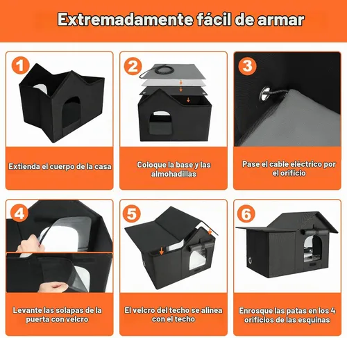 Vista 7 de Gran casa climatizada para gatos al aire libre en invierno, refugio resistente a la intemperie para gatos ferales con 2 almohadillas, perrera